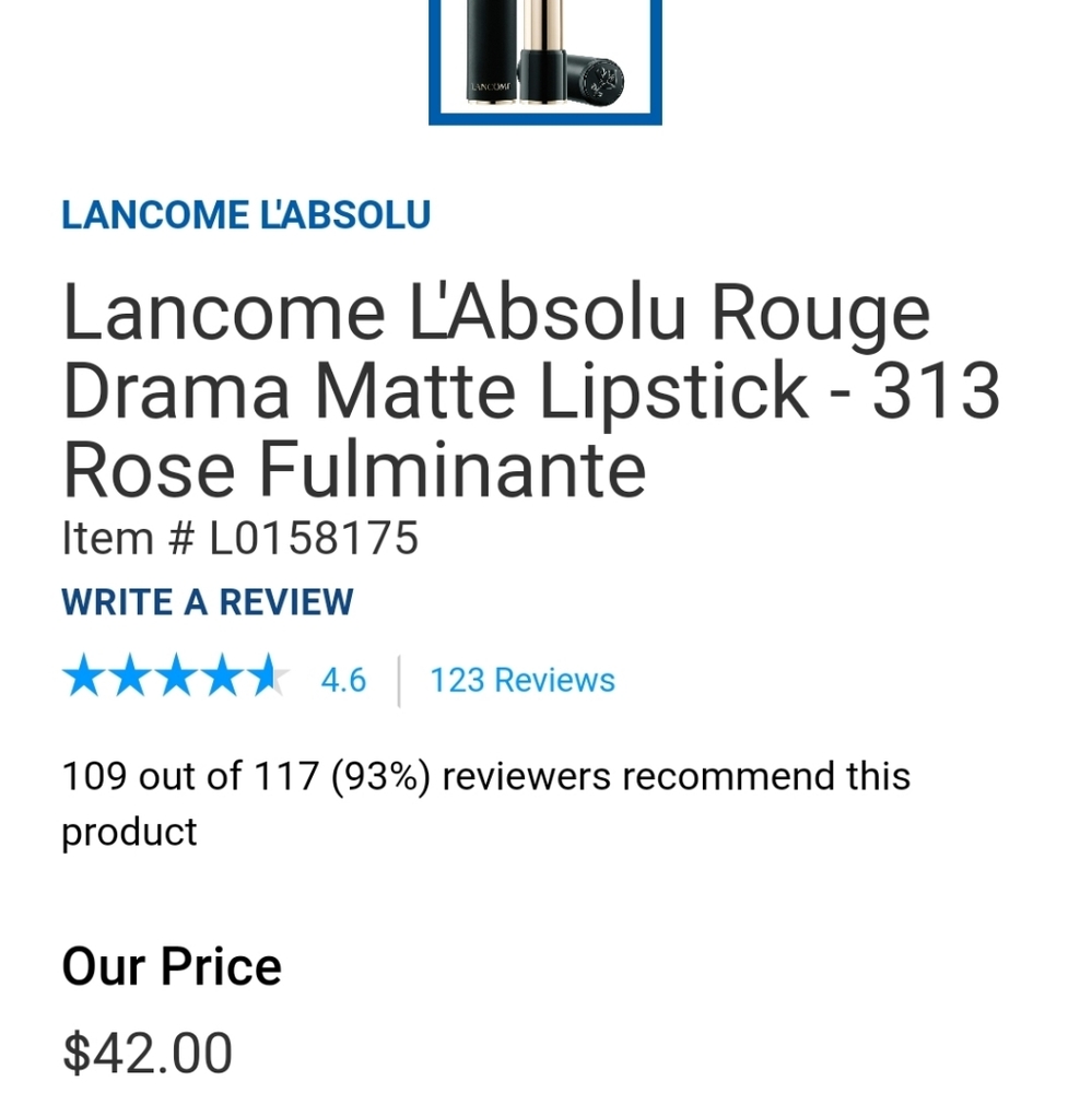 💜2/50$NWOT Lancome L'Absolu Rouge Drama Matte 313 - Picture 3 of 3
